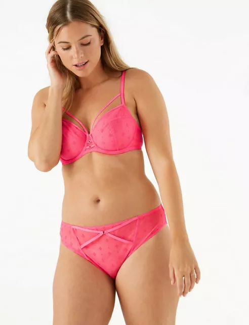 MARKS & SPENCER M&S Embroidered Mesh Underwired Balcony Bra Neon Pink 34 C  : £11.99 - PicClick UK