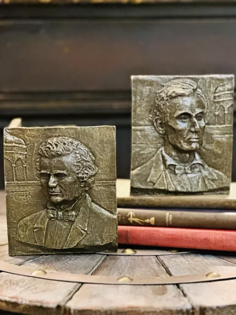 VTG 1964 Handcrafted Dated/Signed Lincoln/Jackson Presidential Bookends 5.375"