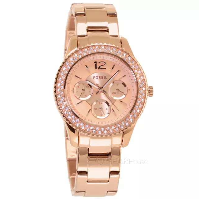 FOSSIL Stella Womens Multifunction Crystal Glitz Watch Rose Gold Stainless Steel 3