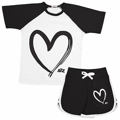Kids Short Set Girls Black Raglan Style Sleeve T shirt 2 Piece Summer Outfits