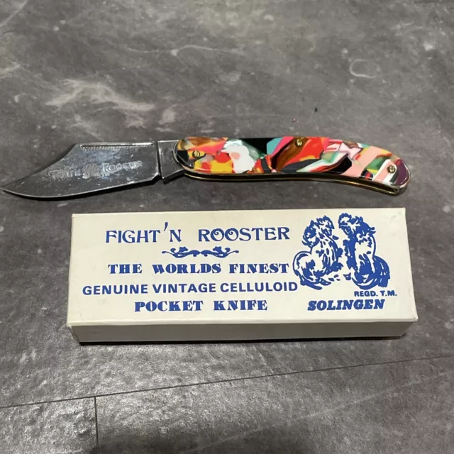 Fight N Rooster Folding Knife Celluloid Soligen With Box
