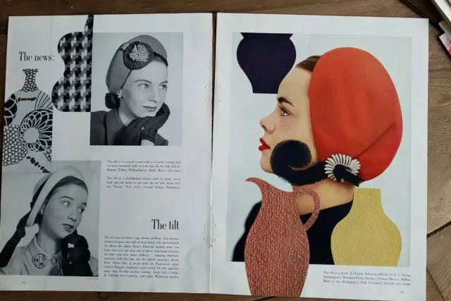 1948 women's tilt beret vintage hat Chanda Whimsie 2 page fashion ad