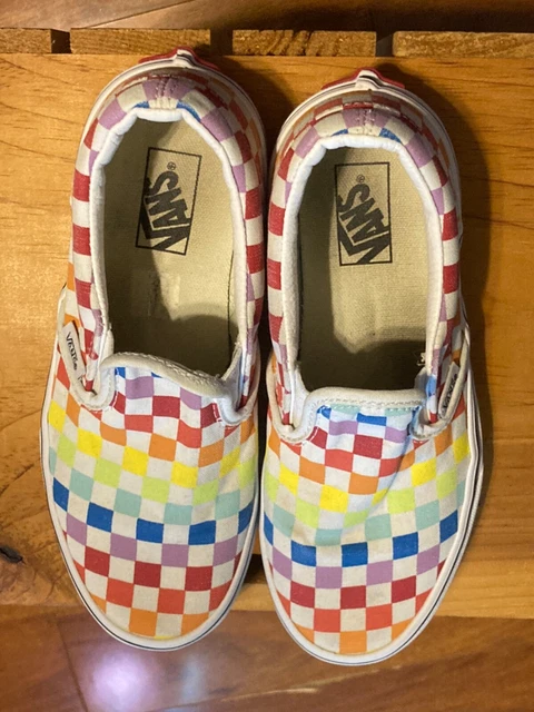 Vans Slip-On Rainbow Checkered Pride Sneakers Shoes Big Kids Size 3