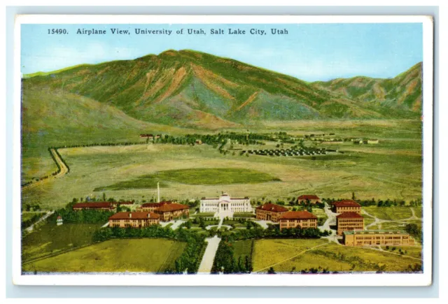 c1930s Airplane View, University of Utah Salt Lake City UT Unposted Postcard