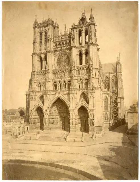 France, Amiens, Cathédrale Notre-Dame, Façade vintage albumen print Tirage alb