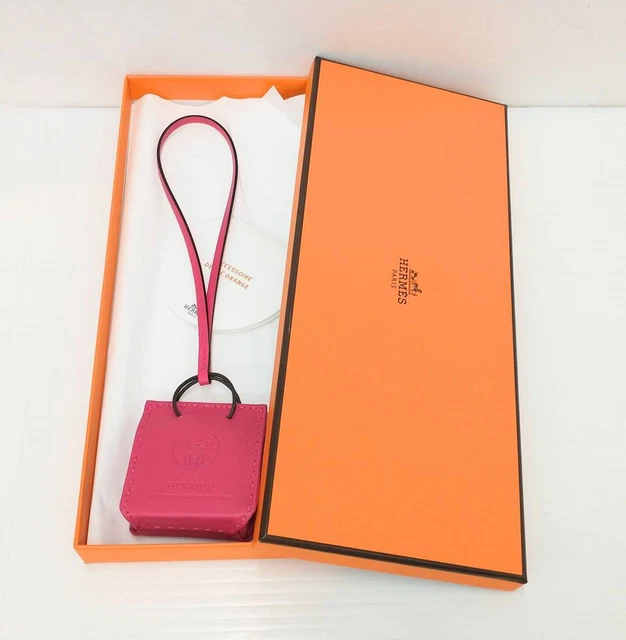 HERMES YAM Sac Orange Rose leather bag charm w/ box