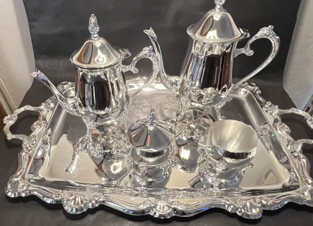International Silver Co. 5-Piece Silver Plate Coffee and Tea Set w/Serving Tray 2