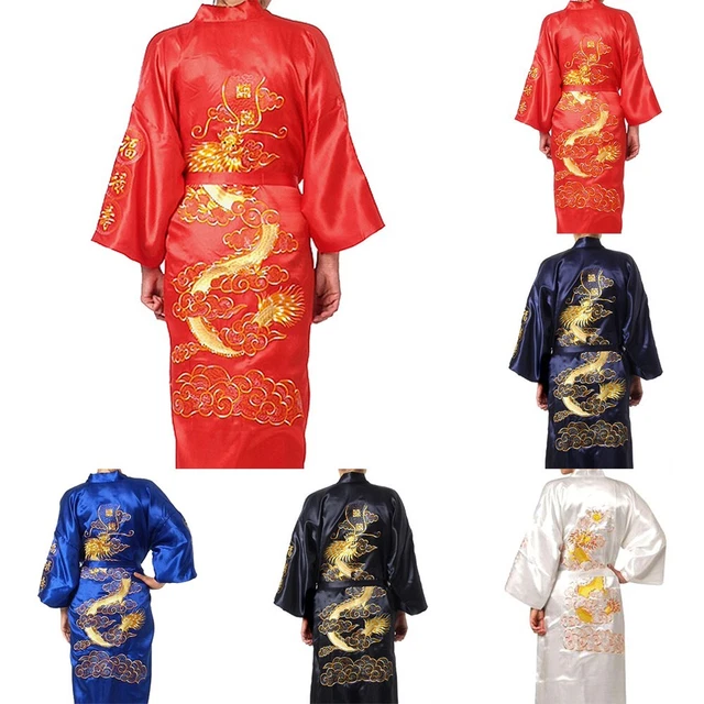 Biancheria da notte uomo accappatoio drago ricamo abito da sera kimono cinese