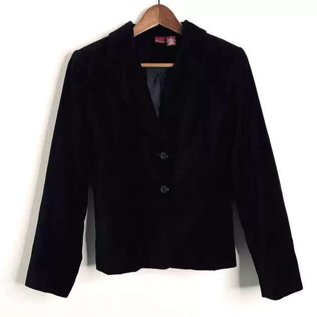 Merona Womens Sz S Black Velvet Blazer Jacket 2 Button
