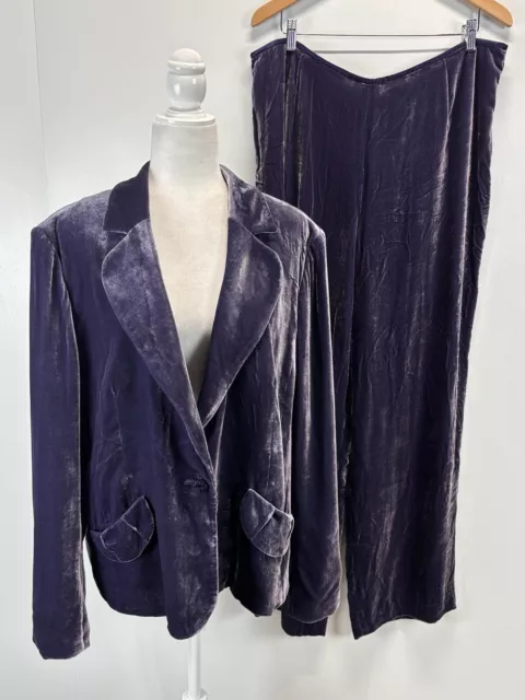 Talbots Velvet Silk Blend Pant Suit Sz 20 Plus Purple Women’s Blazer Velour Vtg