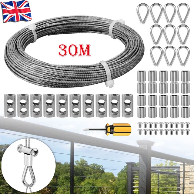 GARDEN WIRE ROPE Kit 30M Stainless Steel Cable Wire Rope Catenary Wire ...