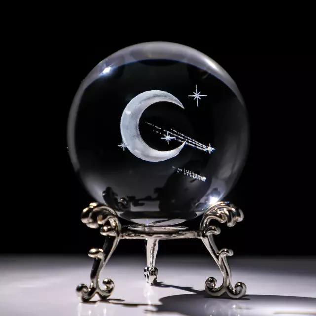 ZEERSHEE 3D Crystal Ball with Stand 60mm Glass Laser Engraved Moon&Star Ball for