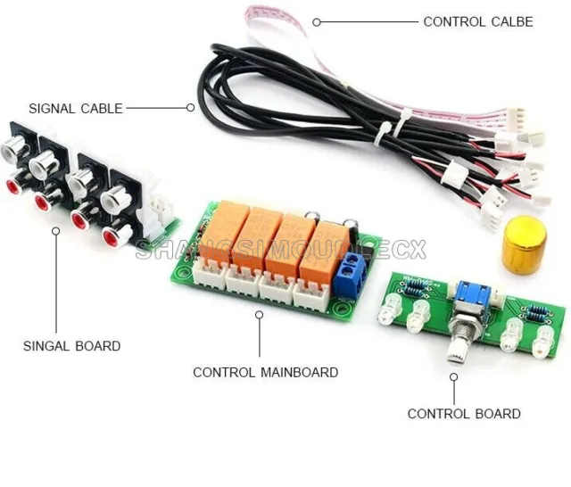 Amplifier Relay 4 Way Audio Input Signal Selector Board Rotary Switching