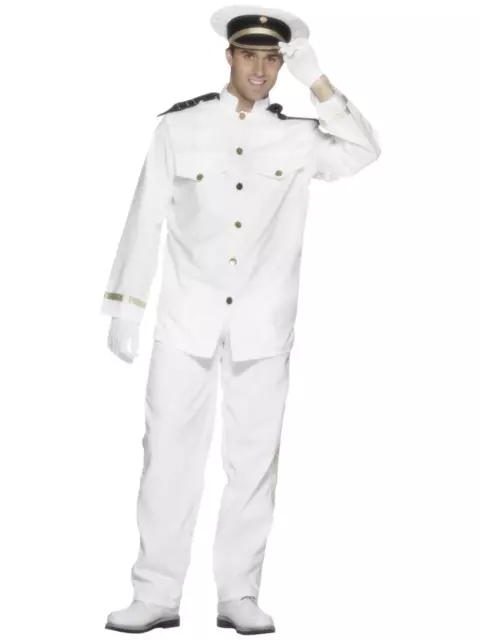 Sailor Captain Navy Officer Nautical White Suit Cruise Fancy Dress Costume