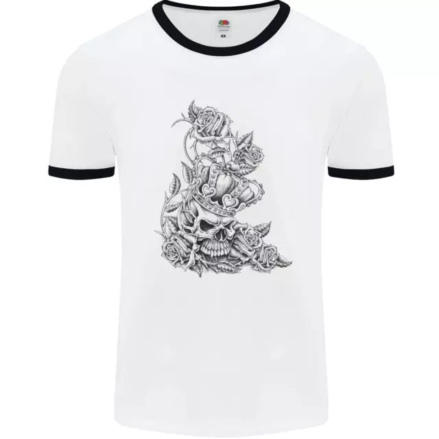 T-shirt Skull Crown Biker Skull Gothic Heavy Metal Uomo Biancher