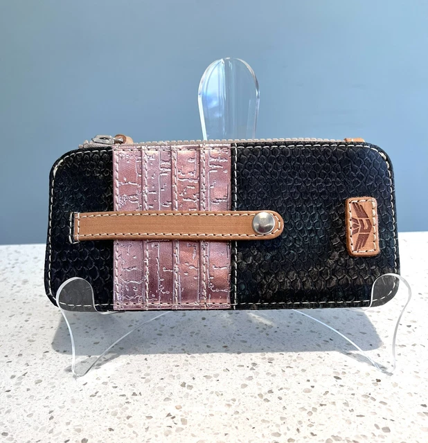 Consuela Card Organizer Snakeskin Embossed Leather w/Pink Metallic Trim NWT