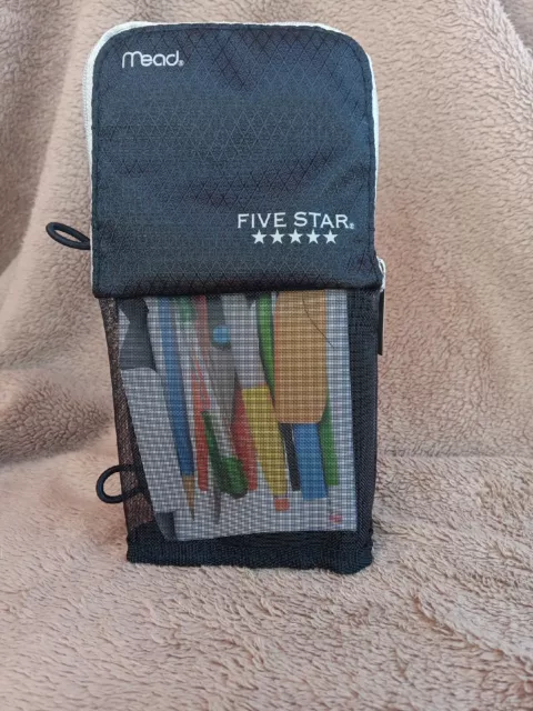 Mead Five Star Stand ‘N Store Pencil Pouch Case  White/Gray Fits 3 Ring Binder