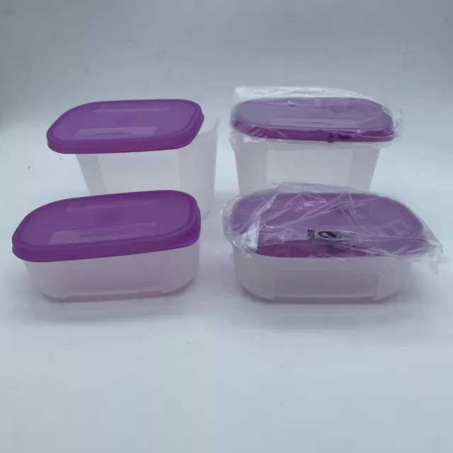 Tupperware  2/9.75 oz And 2 /4oz Container Clear 4161C-2 With Purple Lid