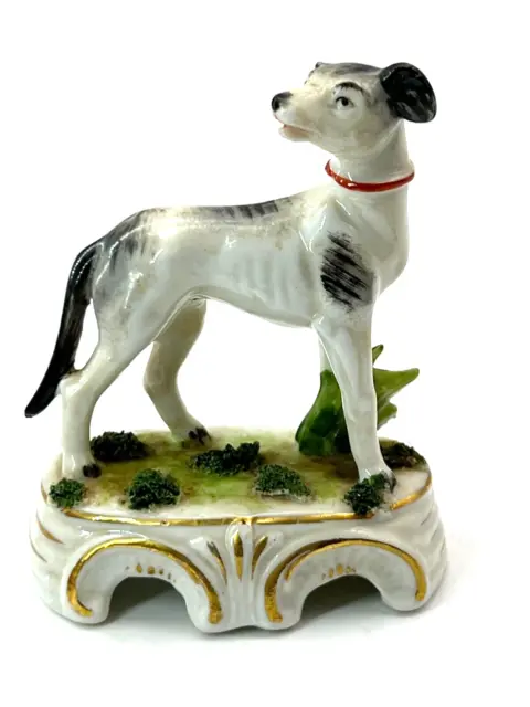 19Th Century German  Porcelain  Hunting Dog On Moss Base Figure