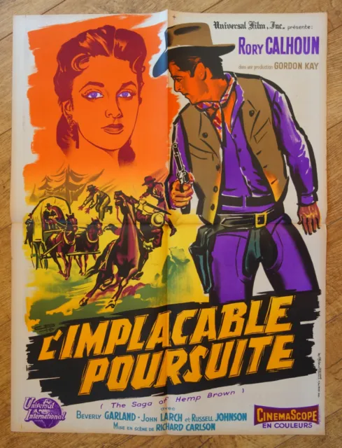 L'IMPLACABLE POURSUITE western Rory Calhoun cinema originale 80x60 cm '58 litho