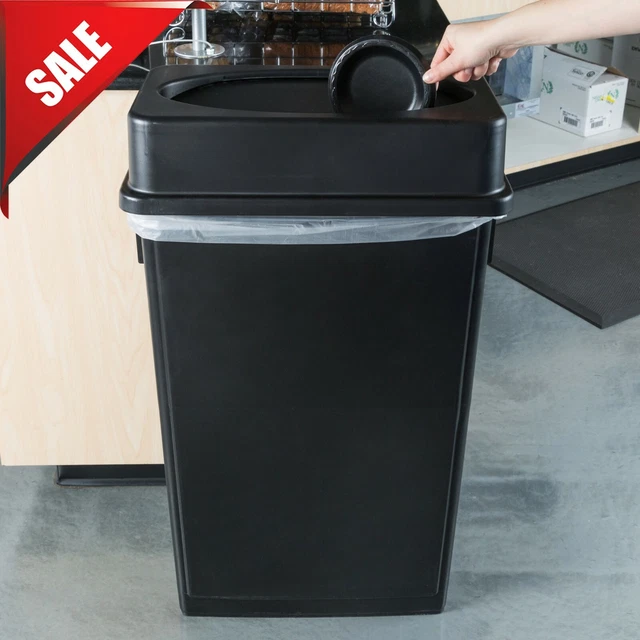 23 Gallon Heavy Duty Black Plastic Slim Restaurant Kitchen Trash Can Swing Lid