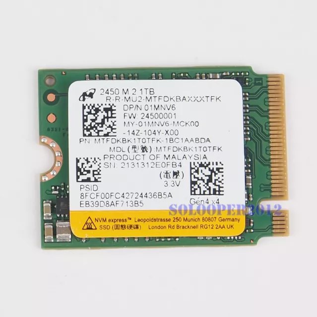 Micron 2450  M2 2230 SSD 1TB NVMe PCIe PM991a For Microsoft Surface Pro X 7+ 8