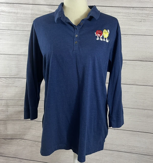 M&M Womens XL Port Authority Polo Shirt 3/4 Sleeves Navy Blue Embroidered EUC