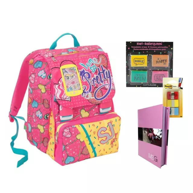 SEVEN SJ GIRL Zaino Scuola Estensibile + Diario + Omaggio Set 30 pz Cancelleria