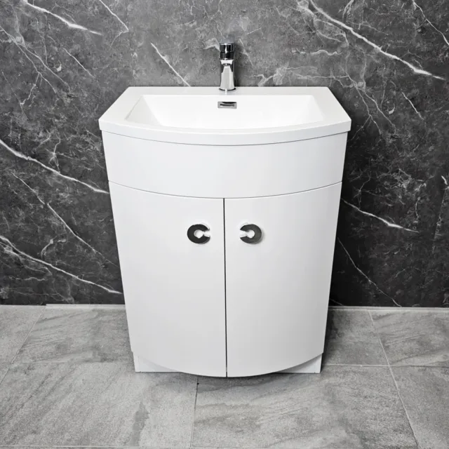 D Shape Vanity Unit Curved White Gloss with Resin Basin Sink