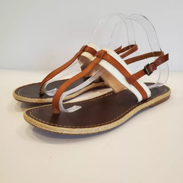 Giorgio Armani Tan White Leather Thong Flat Sandals Womens Size US 8.5/EU 39