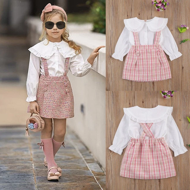 Toddler Baby Kids Girls Ruffle Outfits Lace Puff Sleeve Tops Skirt Set Clothes