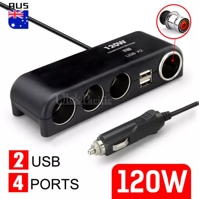 4 Way 12V 24V Multi Socket Car Cigarette Lighter Splitter USB Charger Adapter