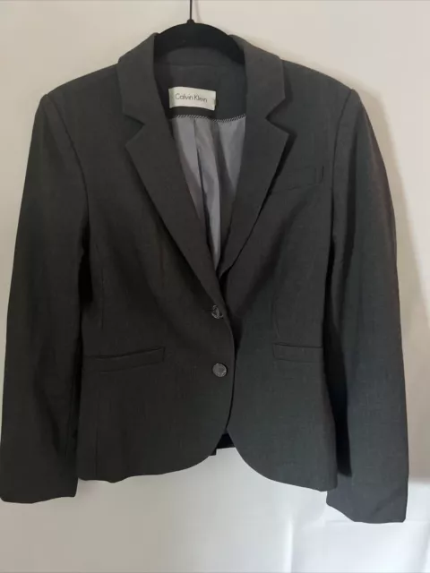 Women's CALVIN KLEIN Gray 2-Button  Blazer/Jacket Size 2 Lined Petite