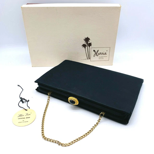 After Five Vintage Black Cocktail Bag Lowy & Mund Jeweled Clasp Chain Used 1960s