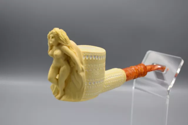 Nude Lady Smoking Pipe Block Meerschaum-NEW Handmade Custom Made Fitted Case#601