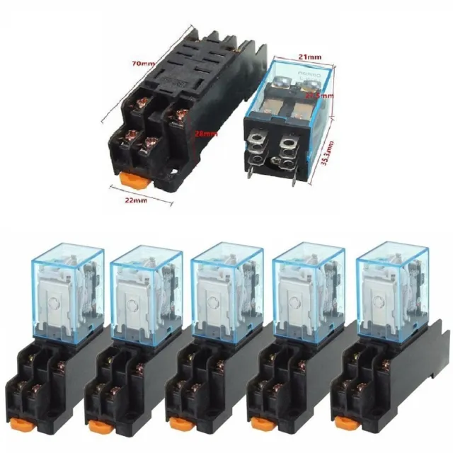 5 PCS 12V DC Coil Power Relay LY2NJ DPDT 8 Pin HH62P JQX-13F With Socket Base