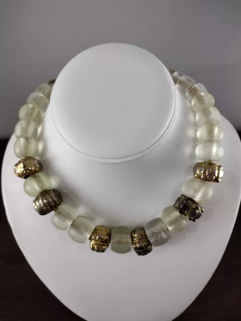 Rare Clear Dutch Dogon Trade Beads Silver Plated Flute Beads Necklace S clasp