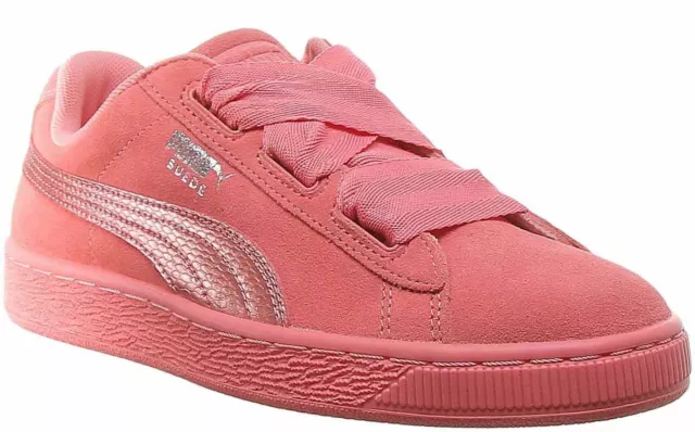 Puma Suede Heart Junior Girls Lace Up Suede Trainer In Pink Size UK 3 - 6