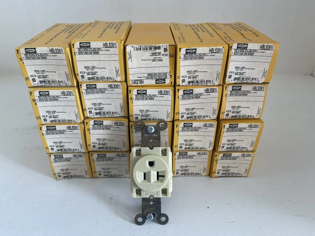 LOT of 20  HUBBELL HBL5361I SINGLE RECEPTACLE 20A 125V 2P 3W NEMA 5-20R IVORY