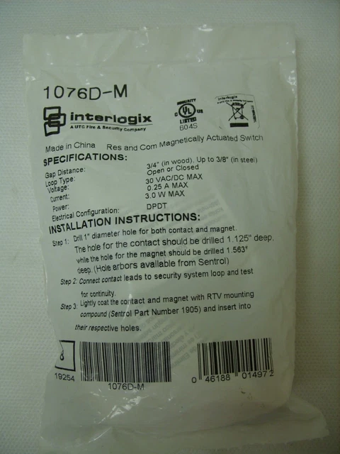 GE Interlogix 1076-M Recessed Security Door Magnetic Contact - Mahogany - NOS