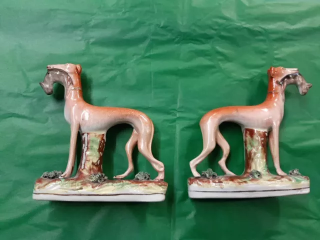 Antique Staffordshire Greyhounds With Hares Pair Dog English Victorian c1860