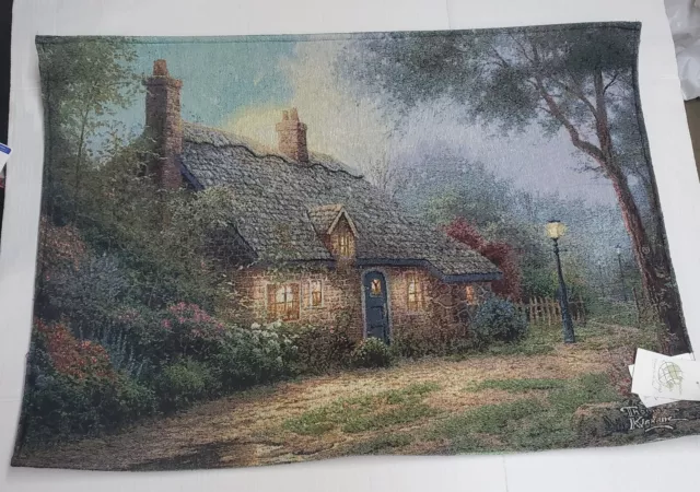 Thomas Kinkade Christmas Moonlight Fiber Optic Tapestry Wall Hanging Two Sided