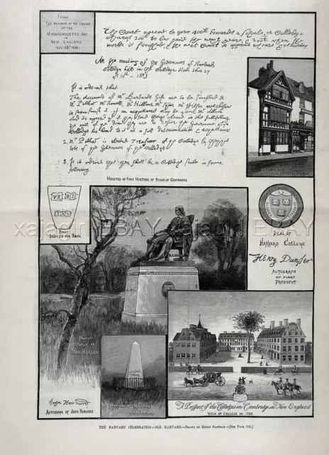 Harvard University 250th Anniversary Celebration, Large 1880s Antique Print 2