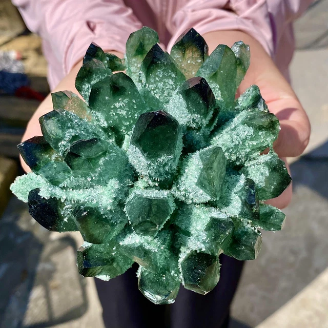1.6LB New Find Green Phantom Quartz Crystal Cluster Mineral Specimen Healing