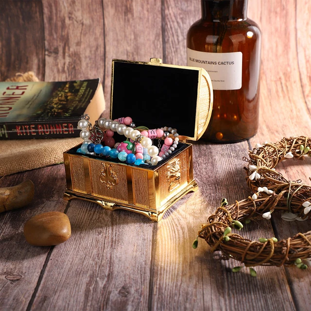 Golden European Style Retro Treasure Chest Jewelry Box Style Jewelry ABE