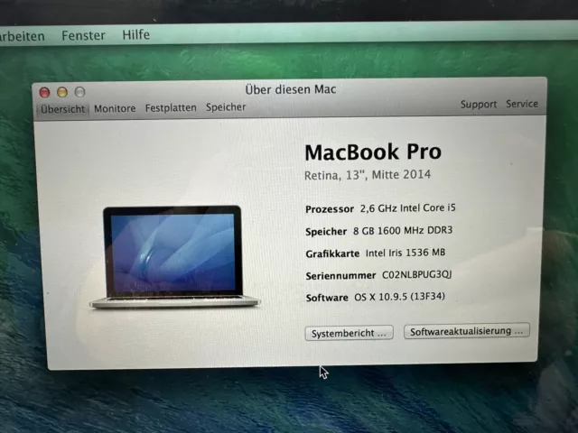 Apple MacBook Pro Retina 13,3 Zoll Model A1502 EMC 2875 Intel i5 128GB SSD 8GB