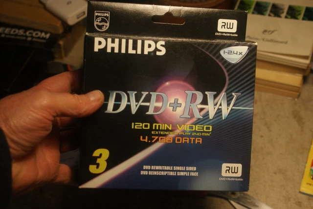 Pack 3 DVD-RW Re-Recordable/Réinscriptible vierge 1-2,4x 4,7GB Philips NEW/NEUF