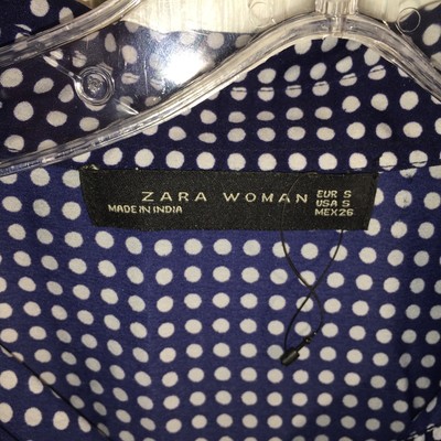 Zara Woman Polka Dot Blue & White Button Up Dress Small