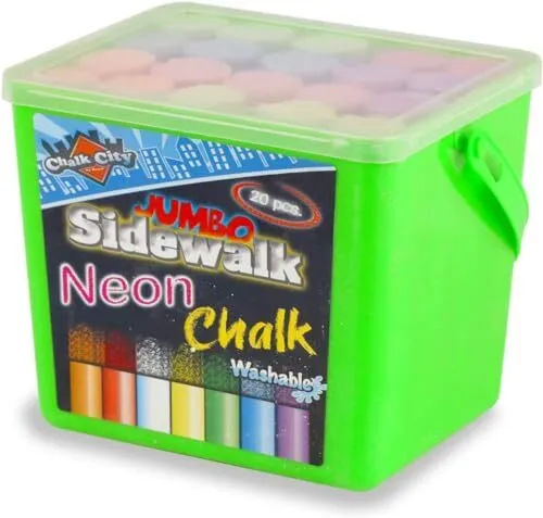 Chalk City Sidewalk Neon Chalk, 20 Count Chalk, Jumbo Chalk, Washable, Art Set