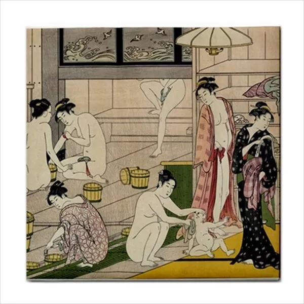 Japanese Onsen Spa Bathhouse Japan Art Backsplash Ceramic Tile